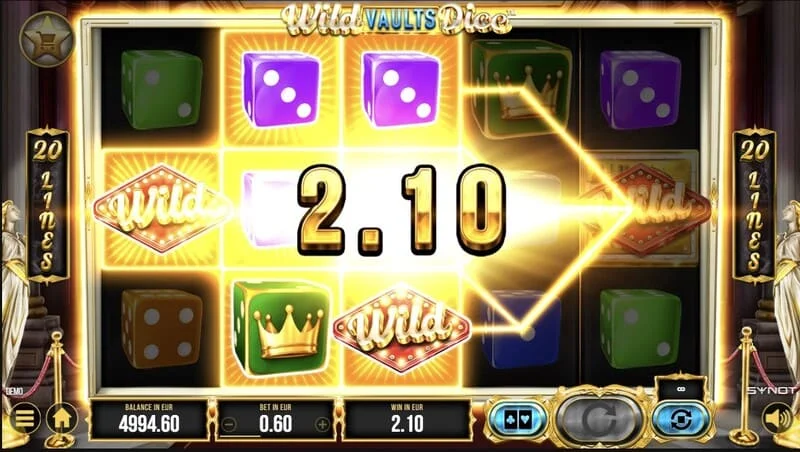 Wild Vaults Dice - glavni zaslon s valjcima i trezorom