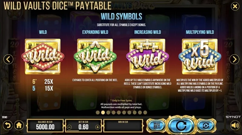 Wild Vaults Dice - pokretanje Free Spins s tri Vault simbola